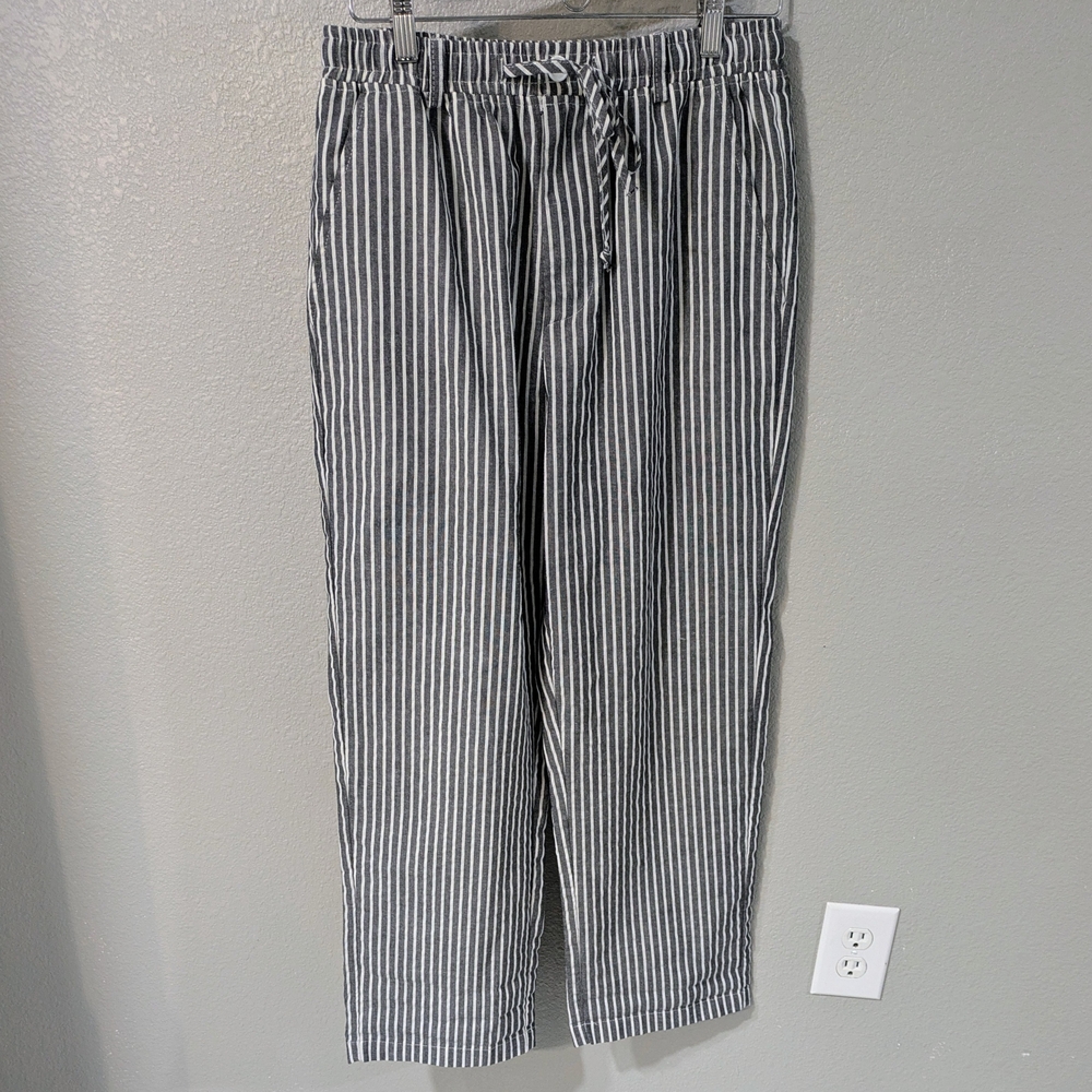 Striped Black & White Drawstring Chinos